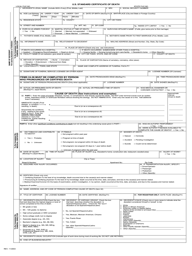 10-10 Form US Standard Certificate of Death Fill Online  Within Fake Death Certificate Template