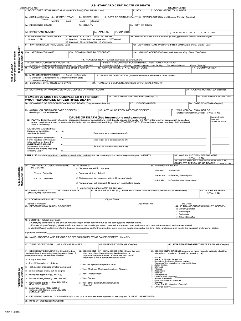 10 10 Form US Standard Certificate Of Death Fill Online  Within Fake Death Certificate Template