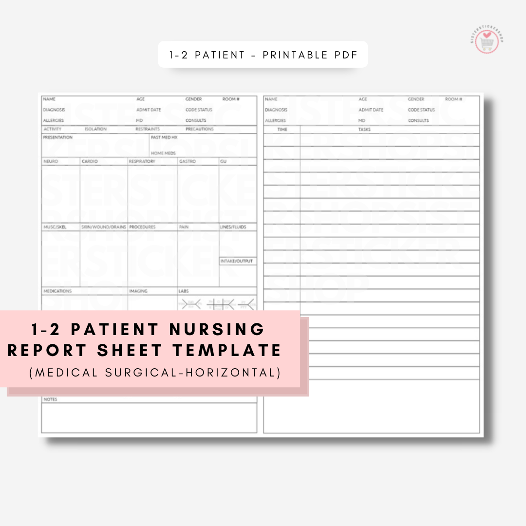 10-10 Patient Nursing Report Sheet Template (Medical-Surgical)//HORIZONTAL  layout Inside Med Surg Report Sheet Templates