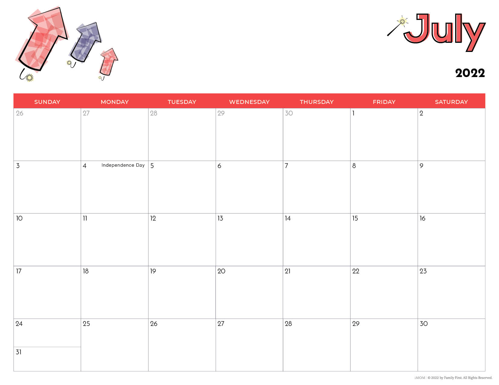 10-10 Printable Calendars for Kids - iMOM For Blank Calendar Template For Kids