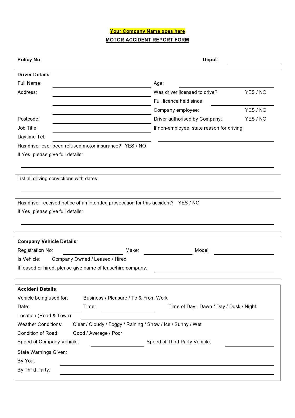 10 Accident Report Forms (Car, Work Injury, More) – TemplateArchive Pertaining To Motor Vehicle Accident Report Form Template