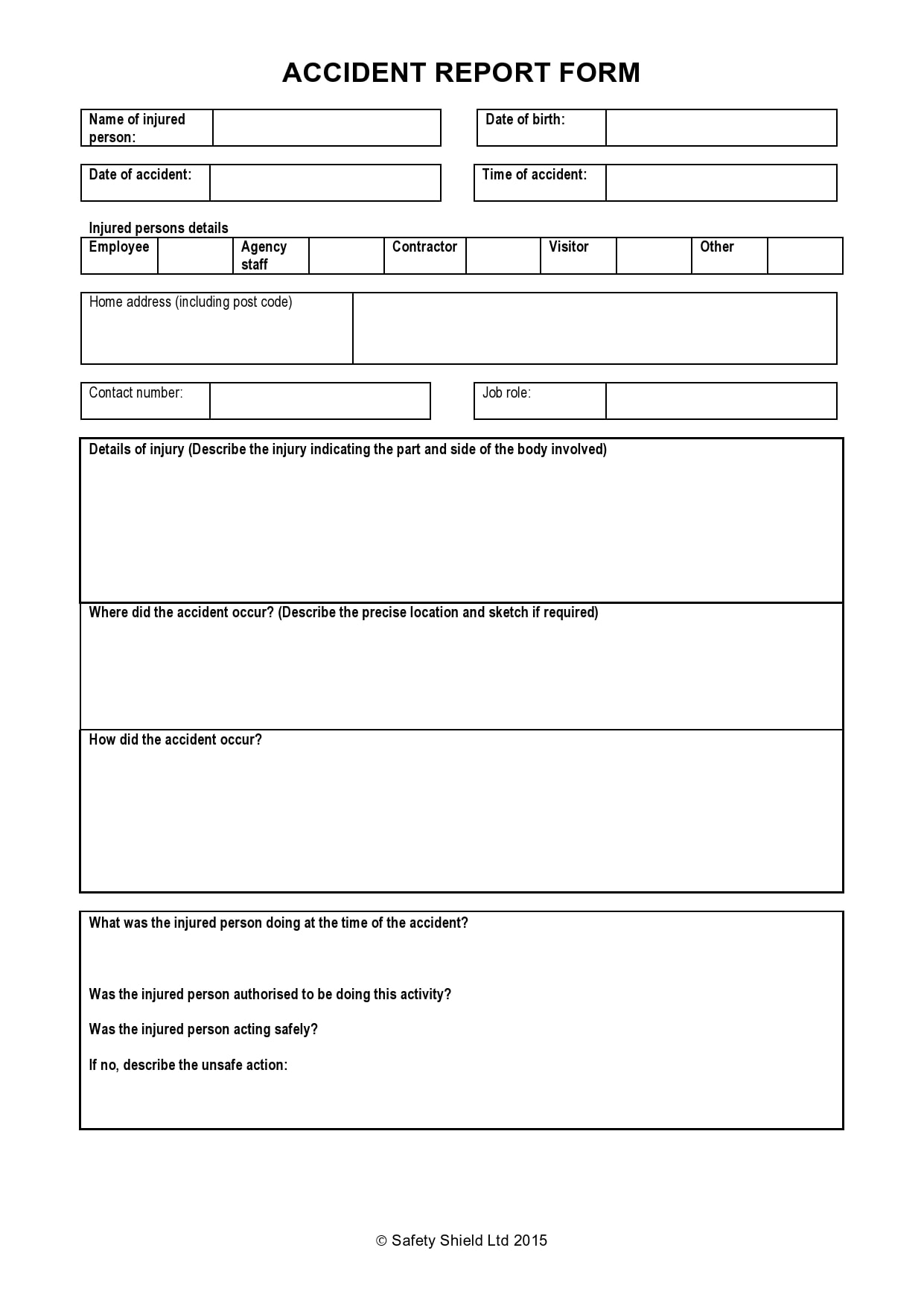 10 Accident Report Forms (Car, Work Injury, more) - TemplateArchive Regarding Motor Vehicle Accident Report Form Template