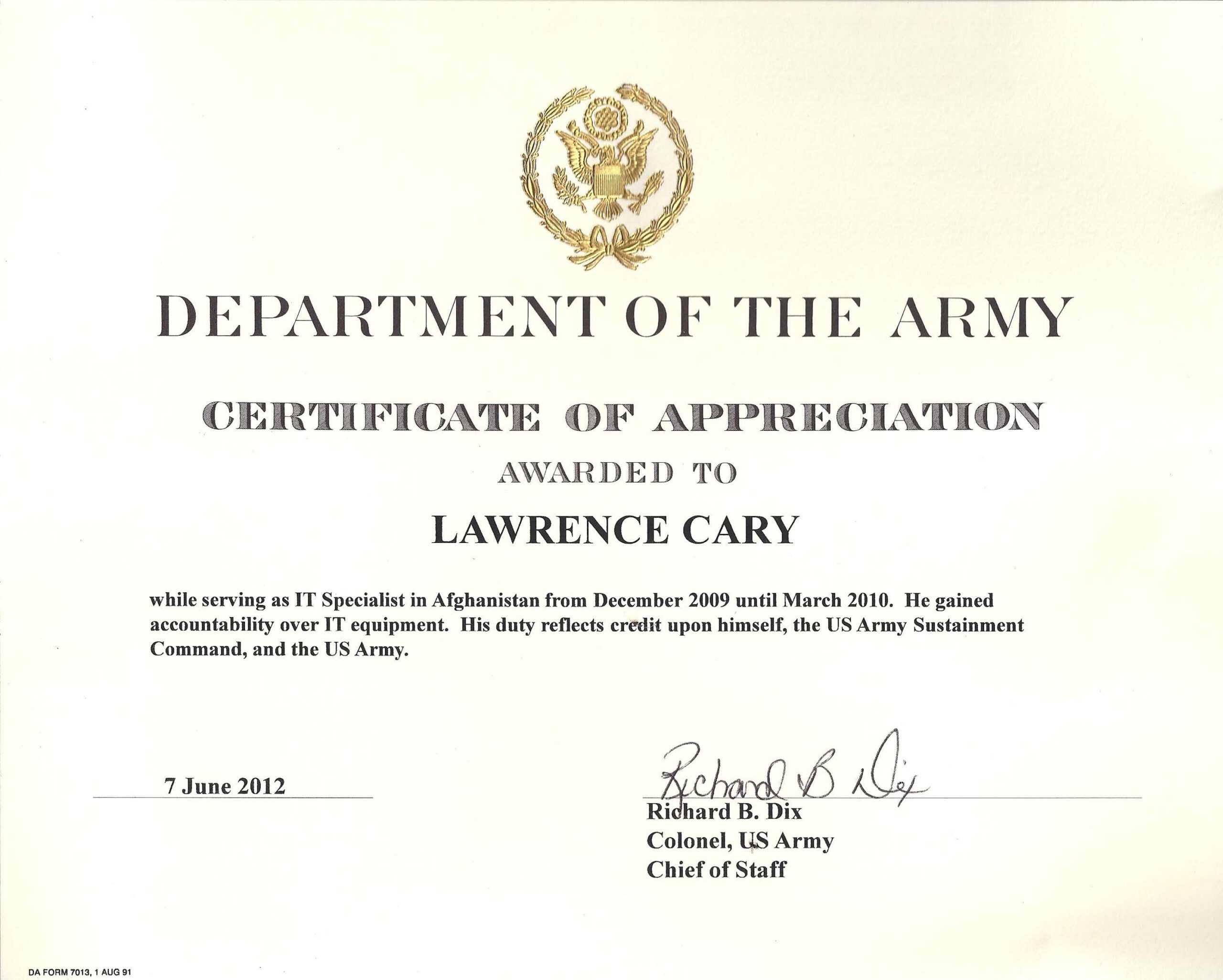 10+ Army Appreciation Certificate Templates – PDF, DOCX Free Intended For Officer Promotion Certificate Template