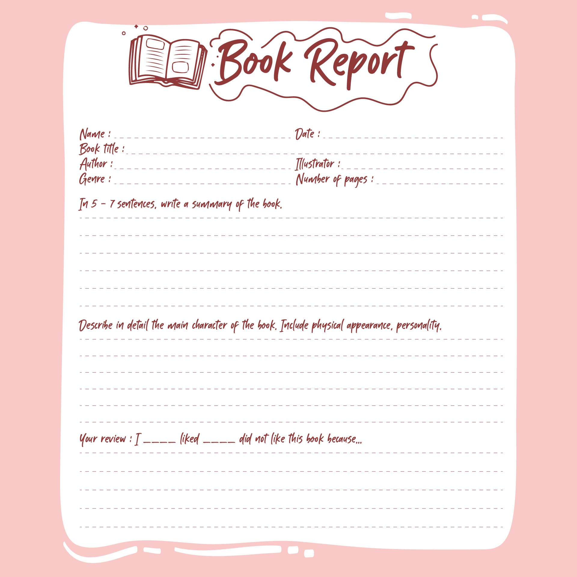 10 Best Free Printable Book Report Forms - printablee.com