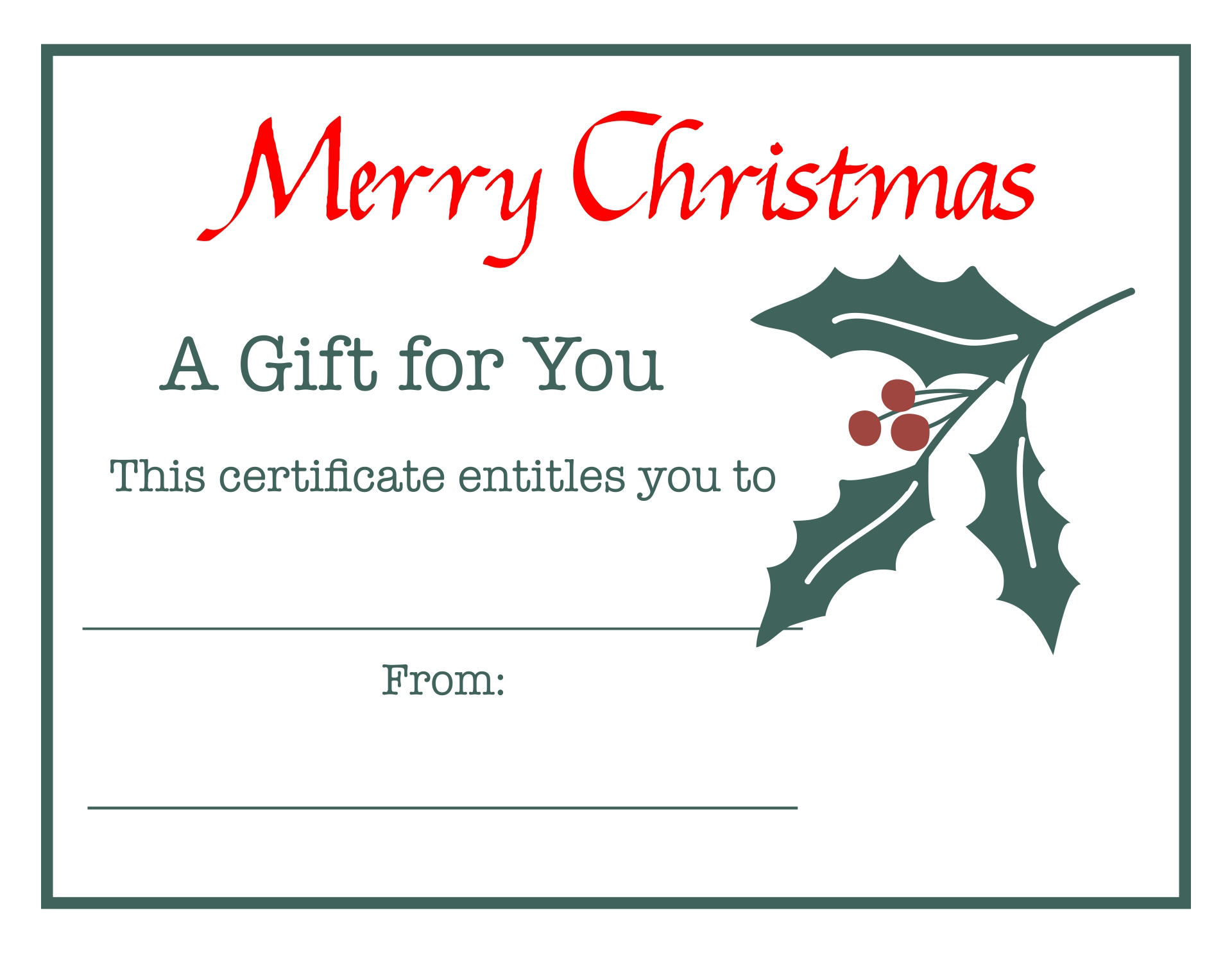 10 Best Free Printable Christmas Gift Voucher Templates  In Homemade Christmas Gift Certificates Templates