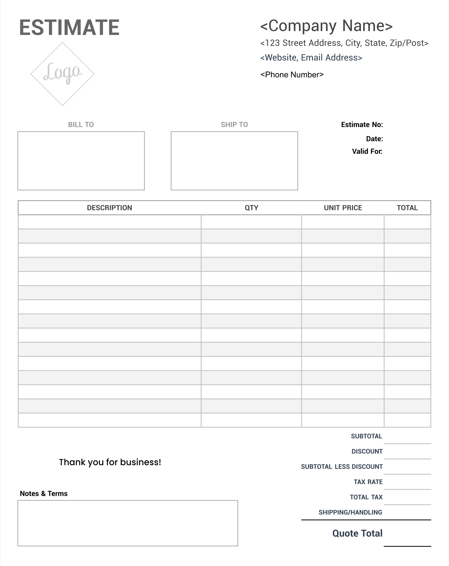 10 Best Free Printable Estimate Templates Blank Downloadable  Intended For Blank Estimate Form Template