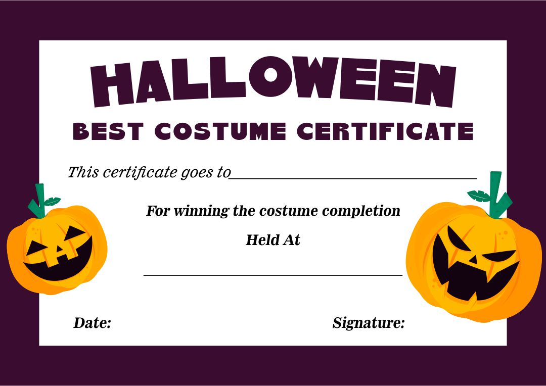10 Best Halloween Costume Award Printable Certificates  Inside Halloween Certificate Template