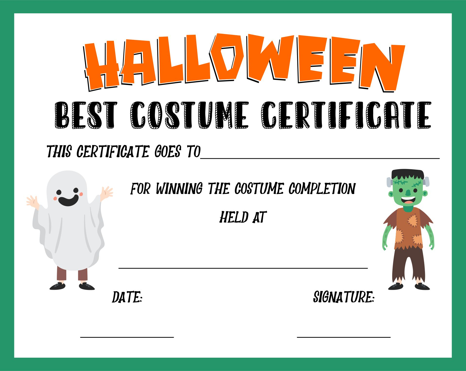 10 Best Halloween Costume Certificates Printable - printablee