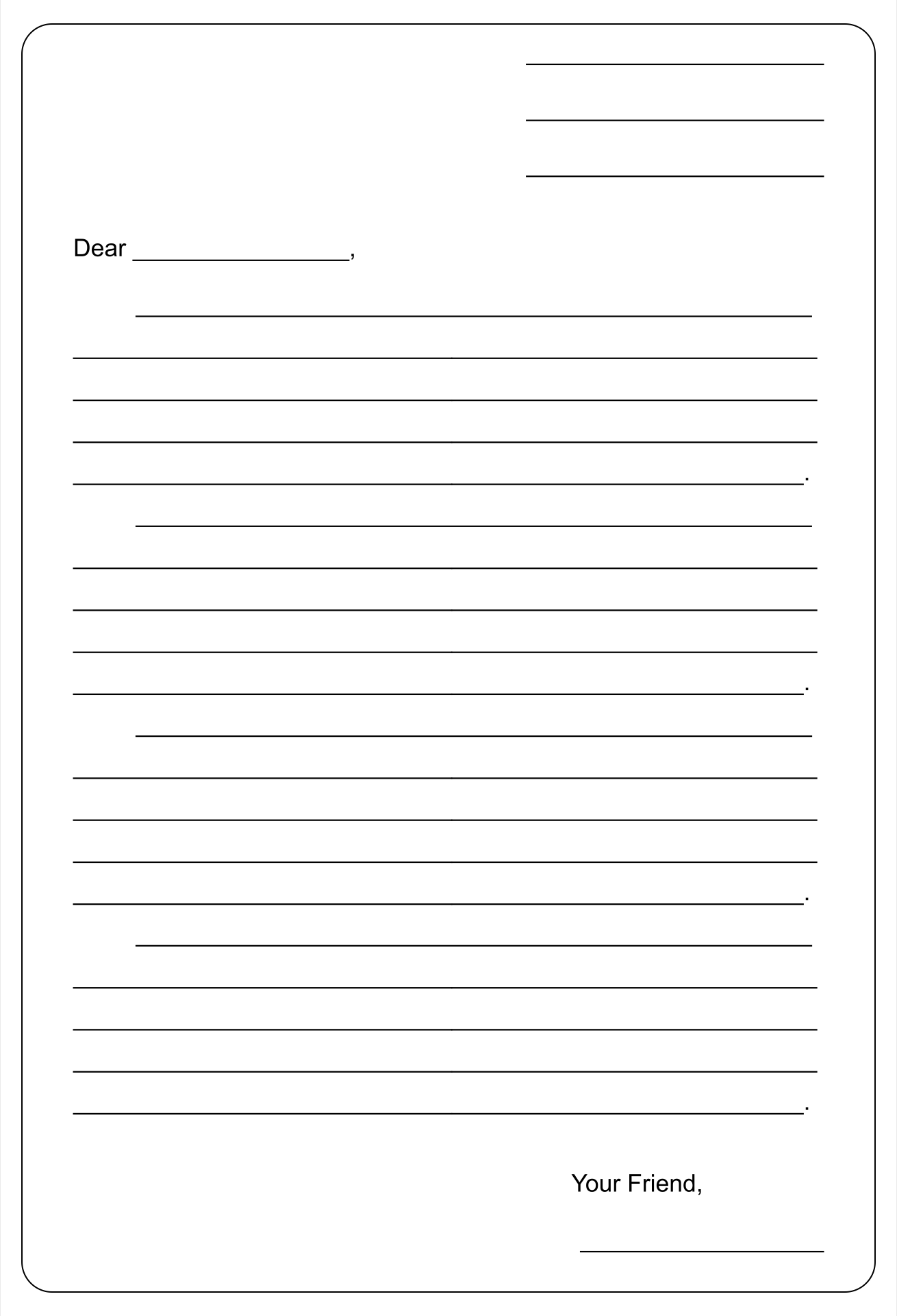 10 Best Printable Blank Template Friendly Letter - printablee