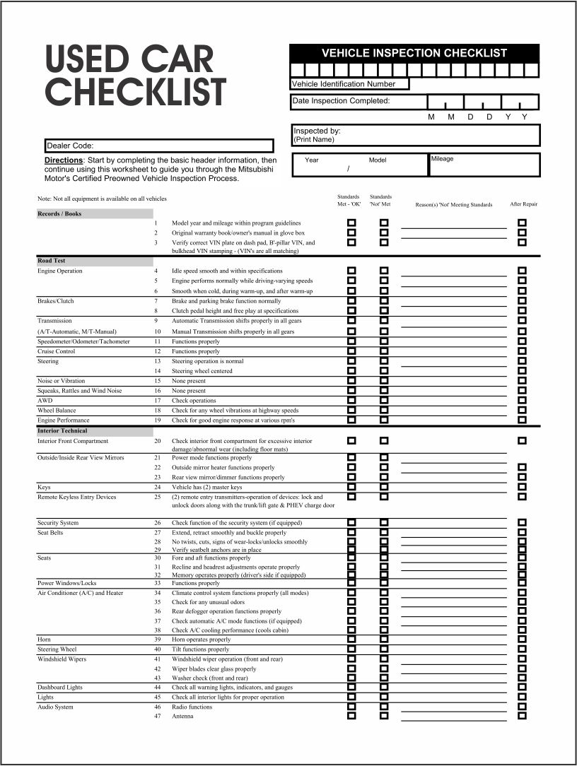 10 Best Printable Vehicle Inspection Checklist - printablee