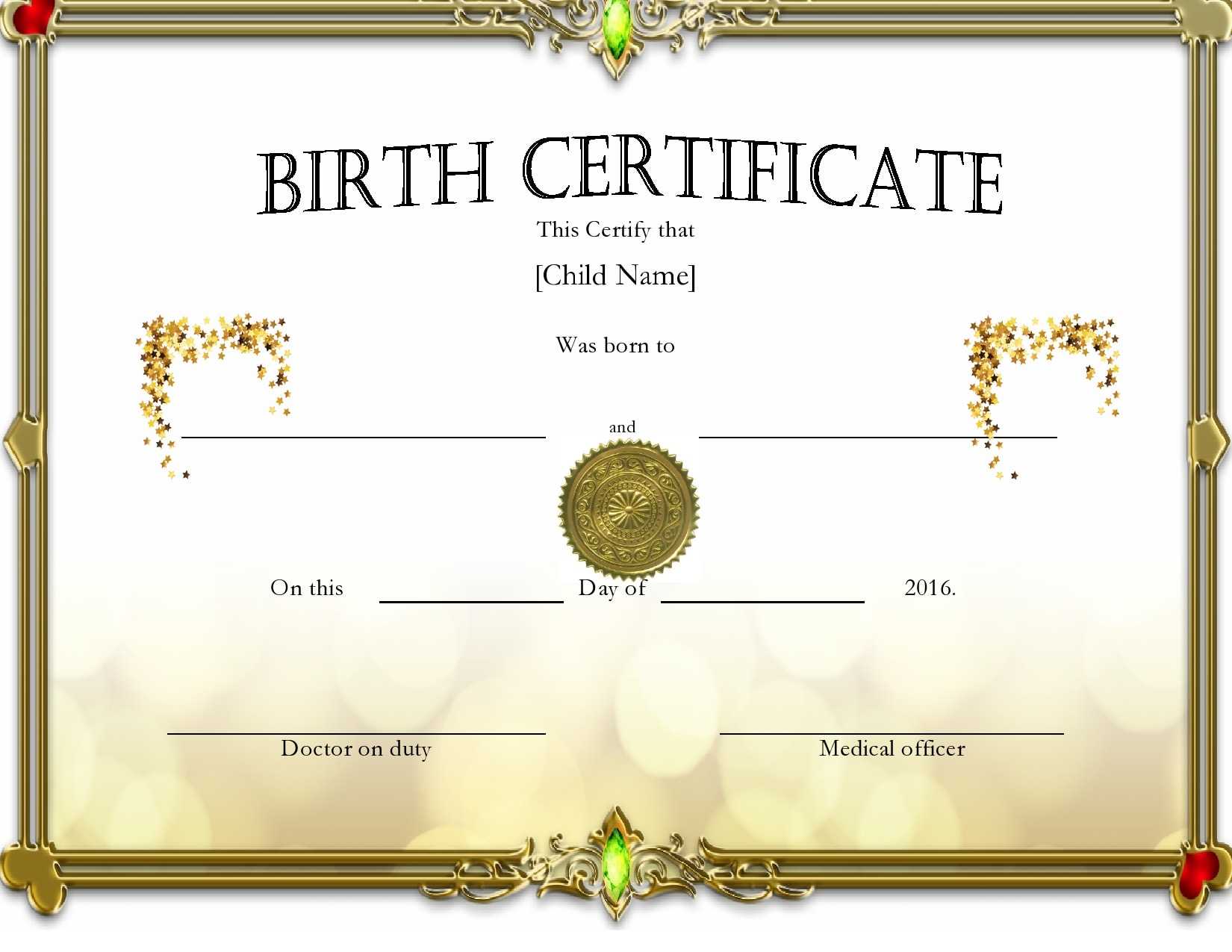 10 Blank Birth Certificate Templates (& Examples) - PrintableTemplates For Birth Certificate Fake Template