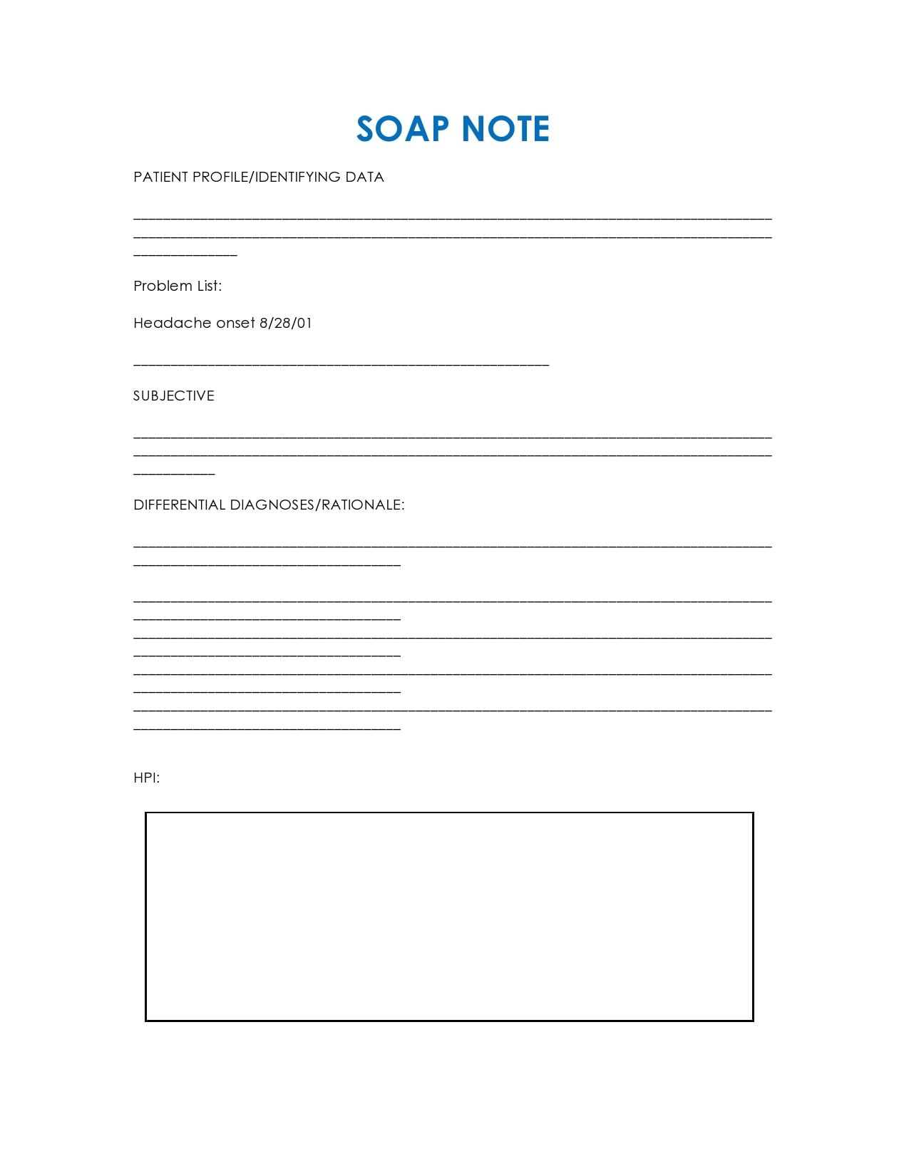 10 Blank SOAP Note Templates (+Examples) - TemplateArchive Within Blank Soap Note Template