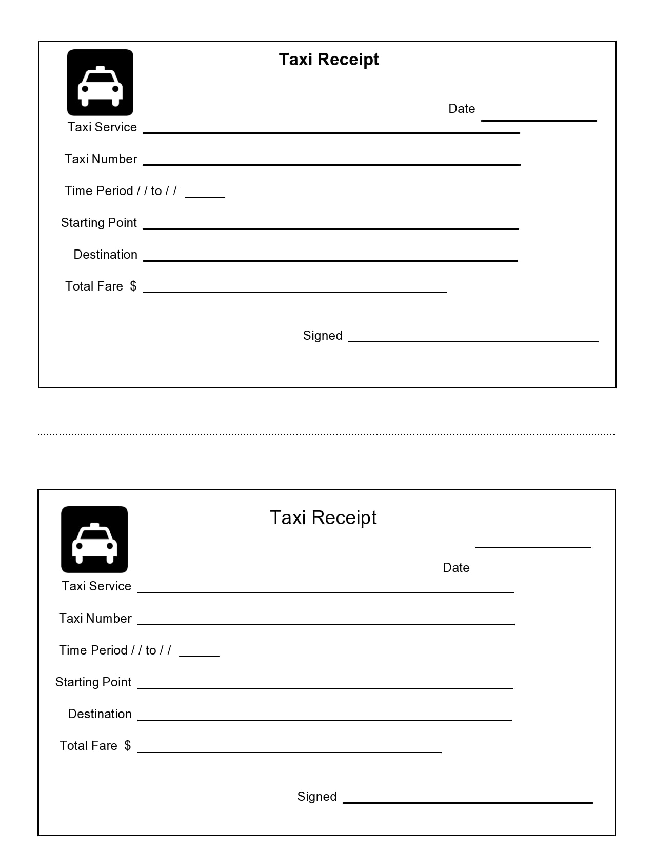 10 Blank Taxi Receipt Templates [Free] - TemplateArchive For Blank Taxi Receipt Template
