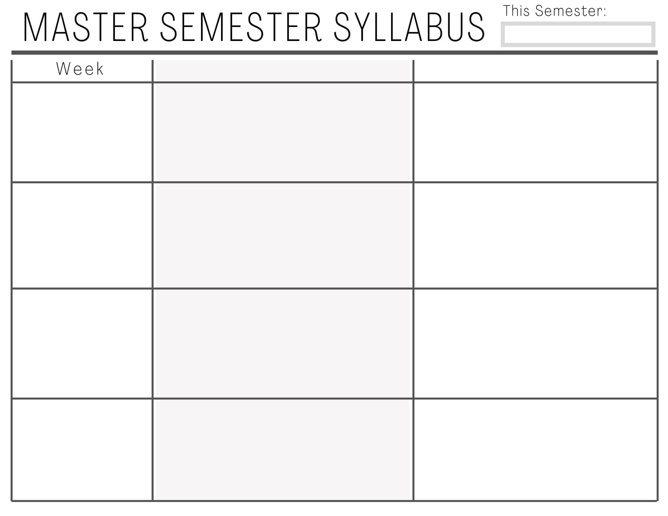 10-class grayscale Master Semester Syllabus (printable, fillable) Inside Blank Syllabus Template