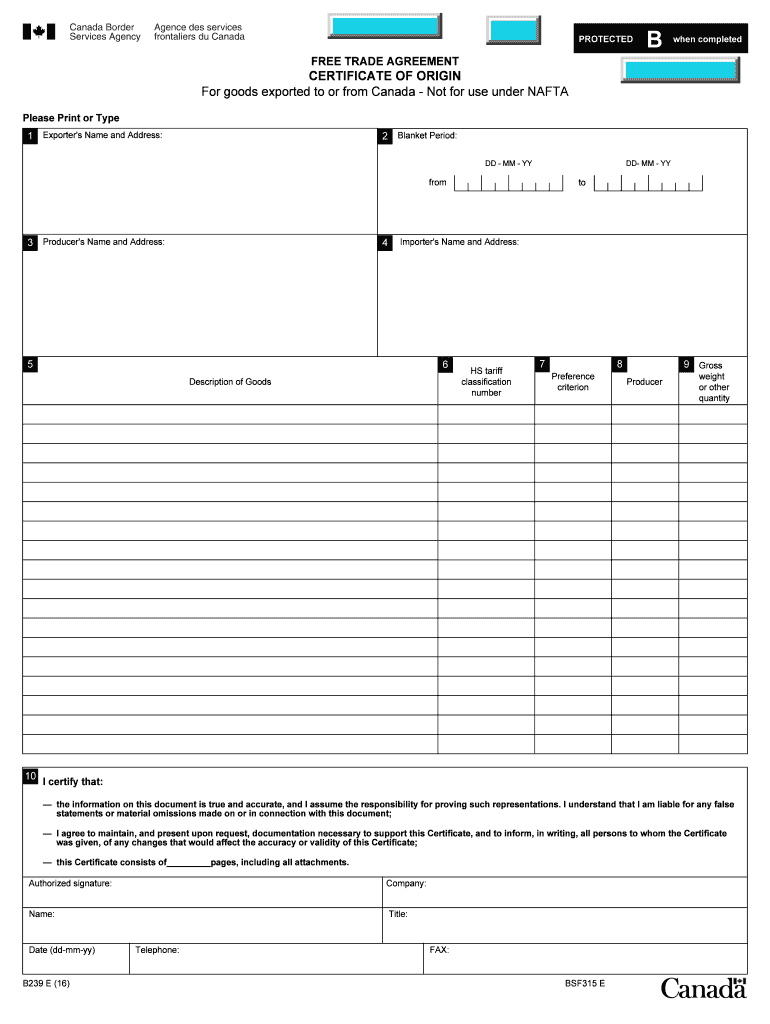 10 Form Canada B10 Fill Online, Printable, Fillable, Blank  Within Nafta Certificate Template
