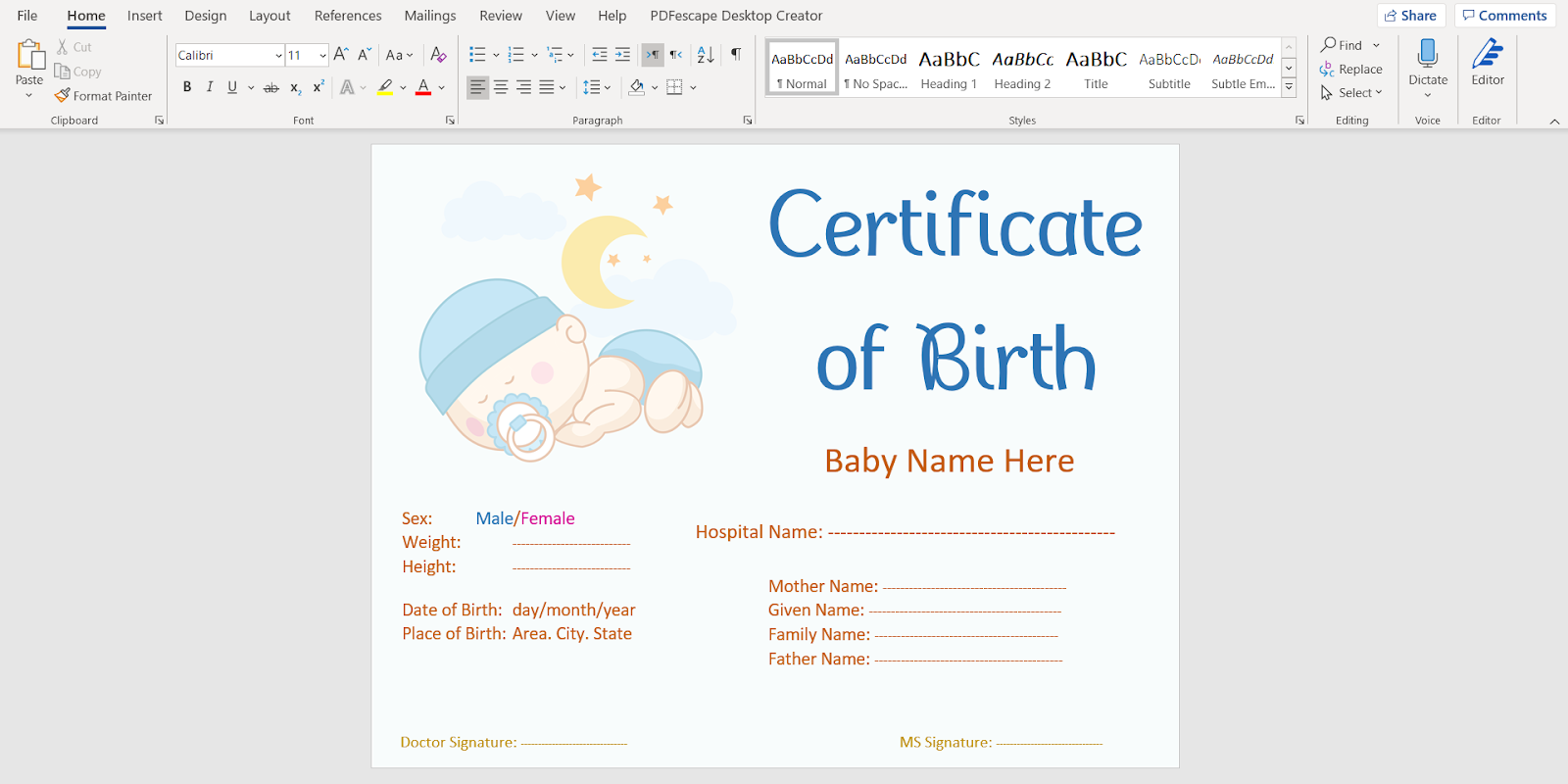 10+ FREE Birth Certificate Templates (Word  AI  PSD) - DIY Throughout Birth Certificate Templates For Word