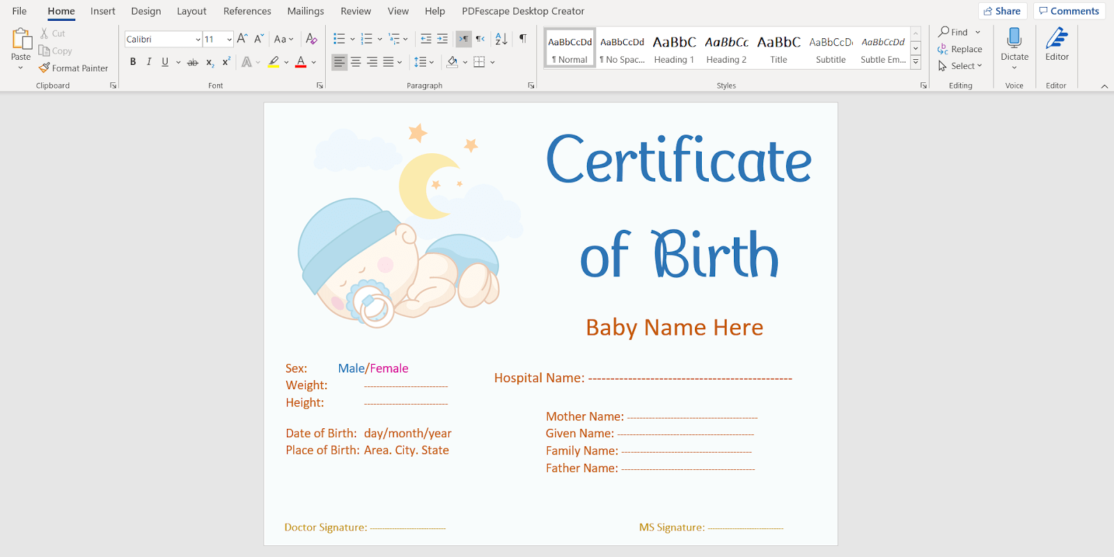 10+ FREE Birth Certificate Templates (Word  AI  PSD) – DIY Throughout Birth Certificate Templates For Word