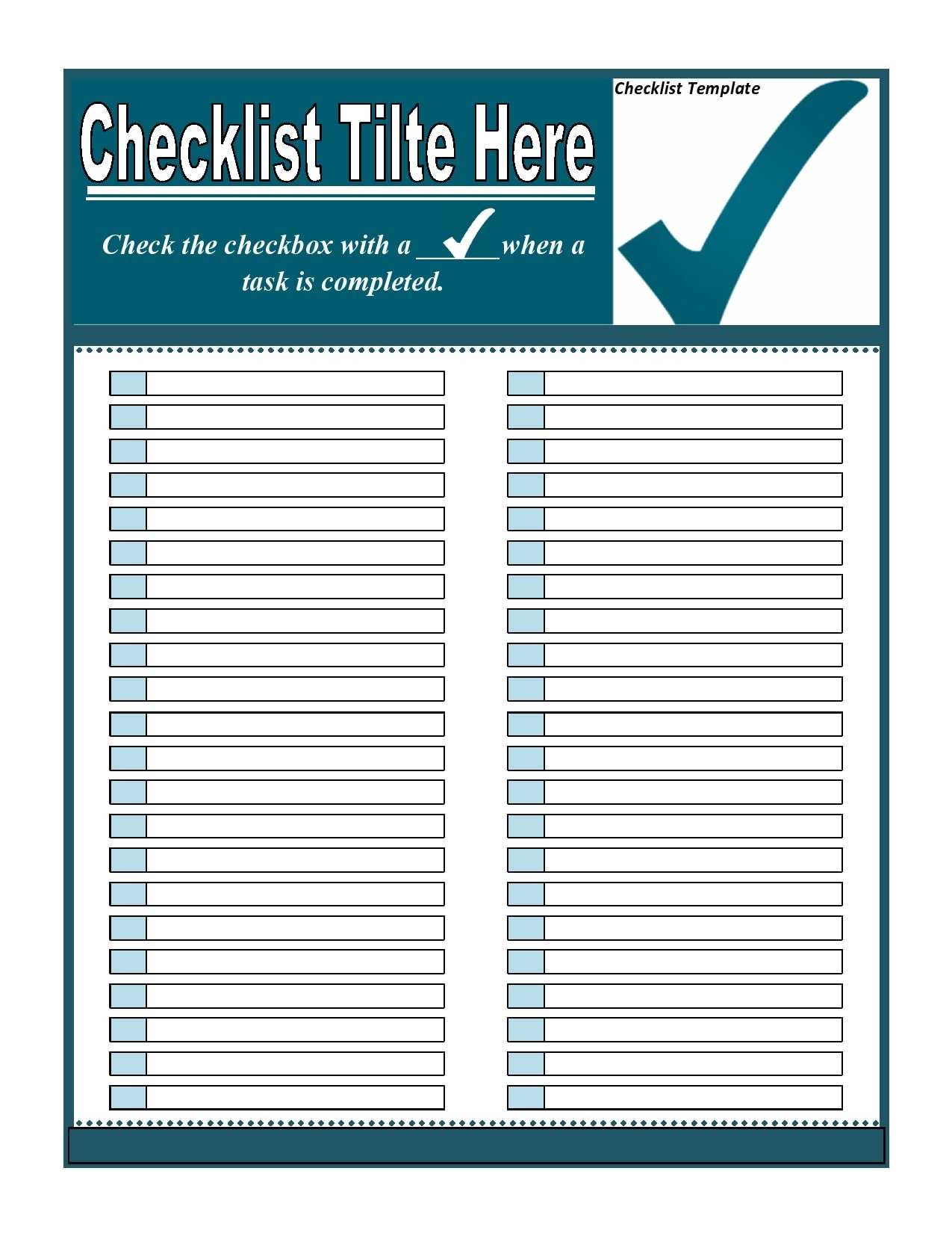 10 Free Checklist Templates (Word, Excel) - PrintableTemplates In Blank Checklist Template Word