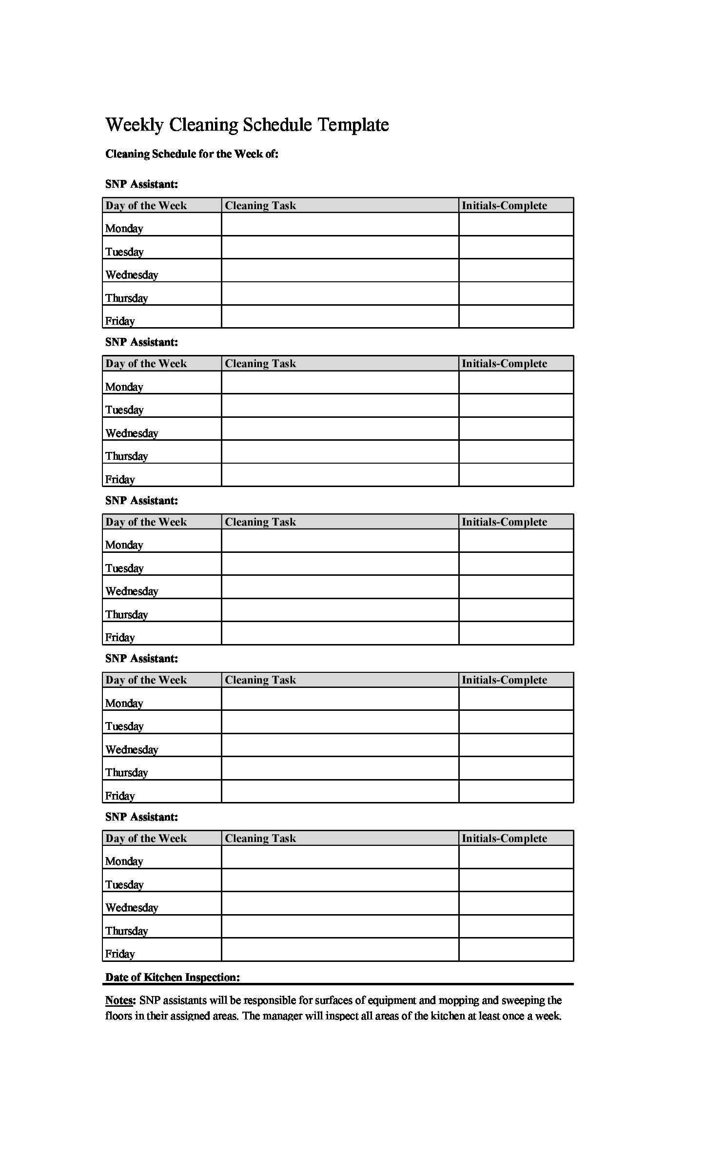 10 Free Cleaning Schedule Templates (Daily / Weekly / Monthly) Pertaining To Cleaning Report Template