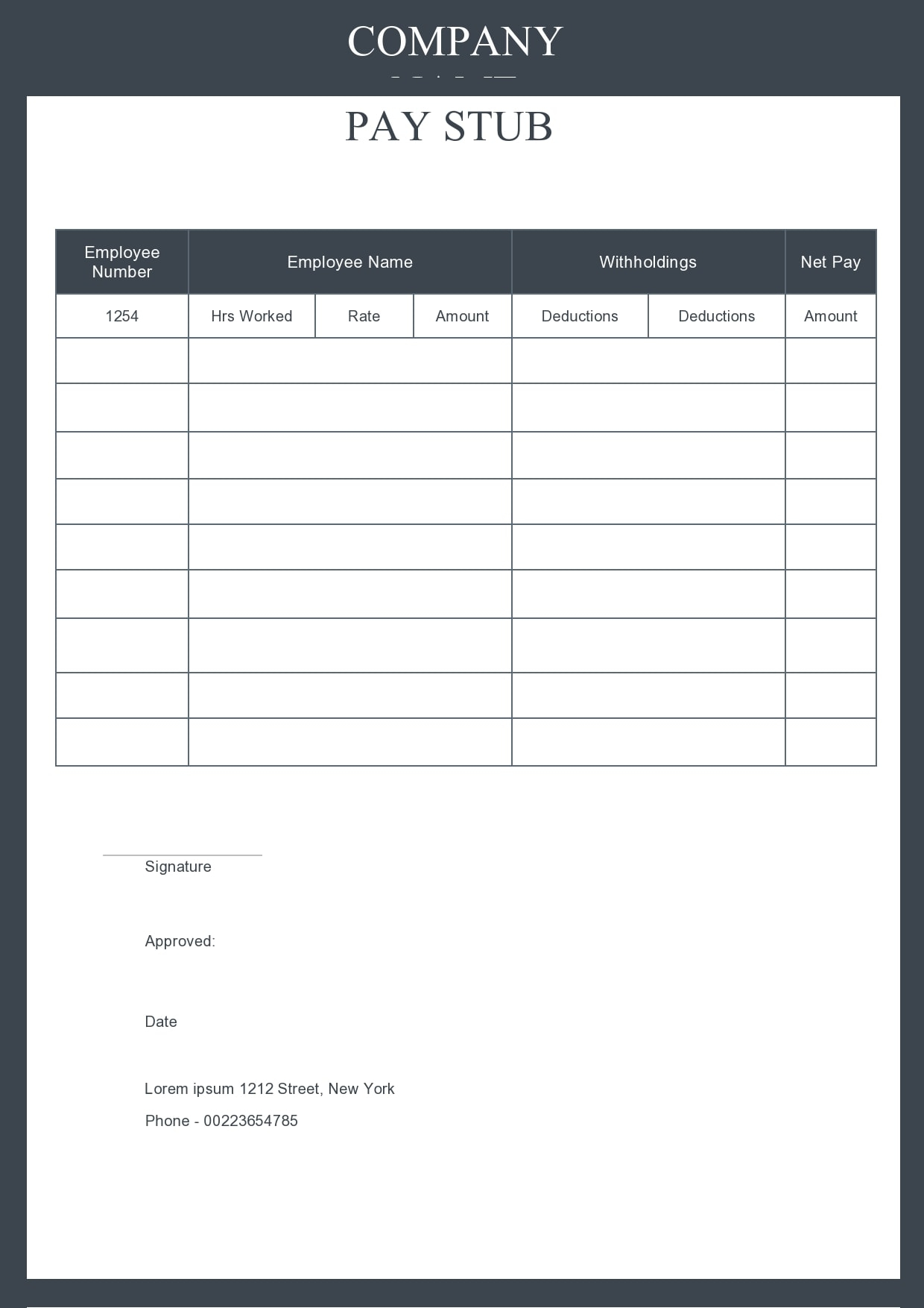 10 Free Pay Stub Templates [Excel, Word] - PrintableTemplates Within Blank Pay Stubs Template