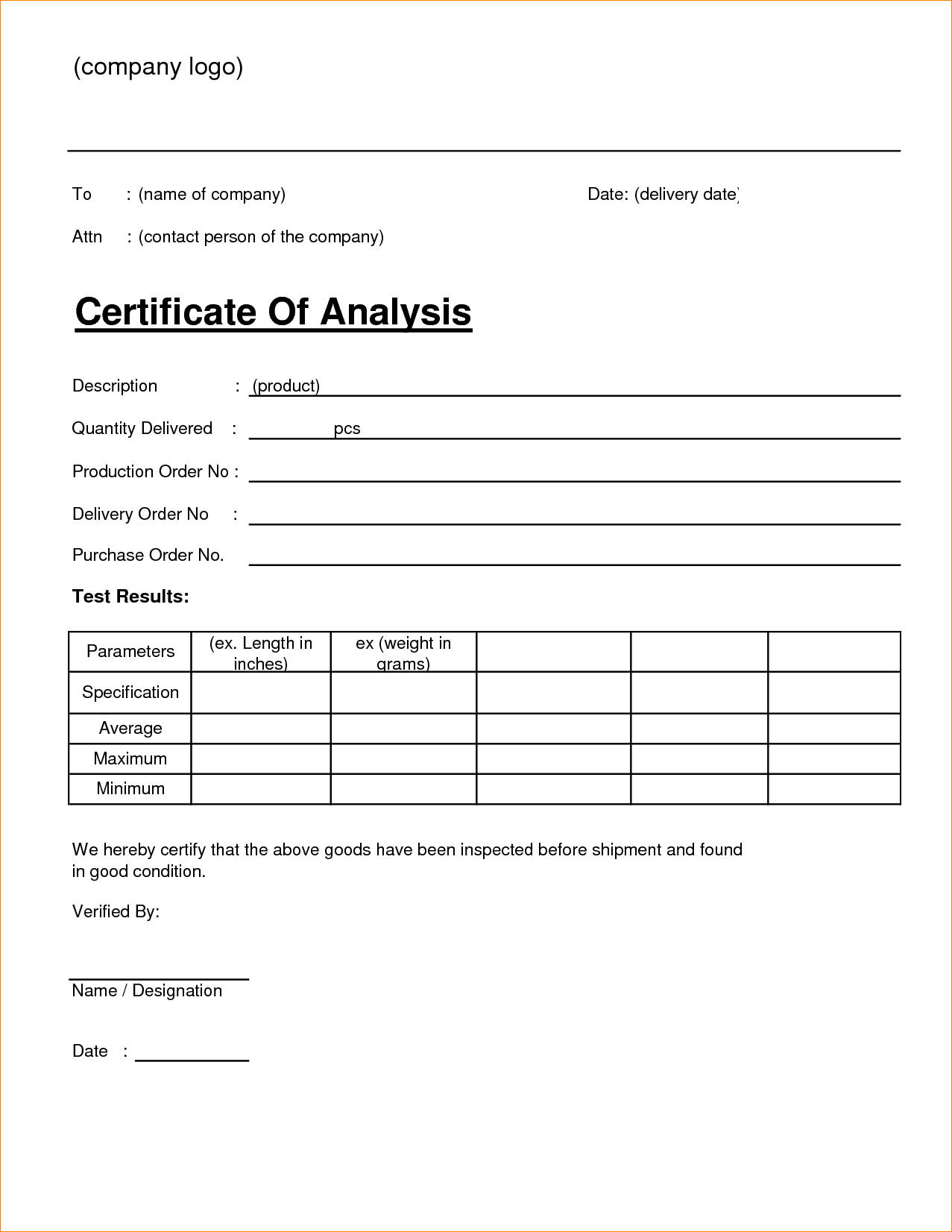 ?10+ Free Sample Certificate Of Analysis (COA) Templates? In Certificate Of Manufacture Template