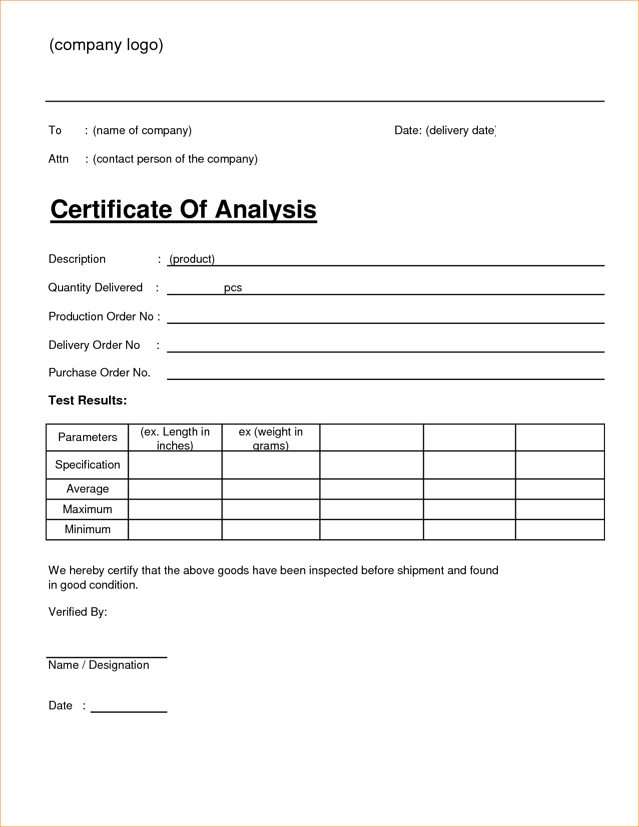 ?10+ Free Sample Certificate of Analysis (COA) Templates? In Certificate Of Manufacture Template