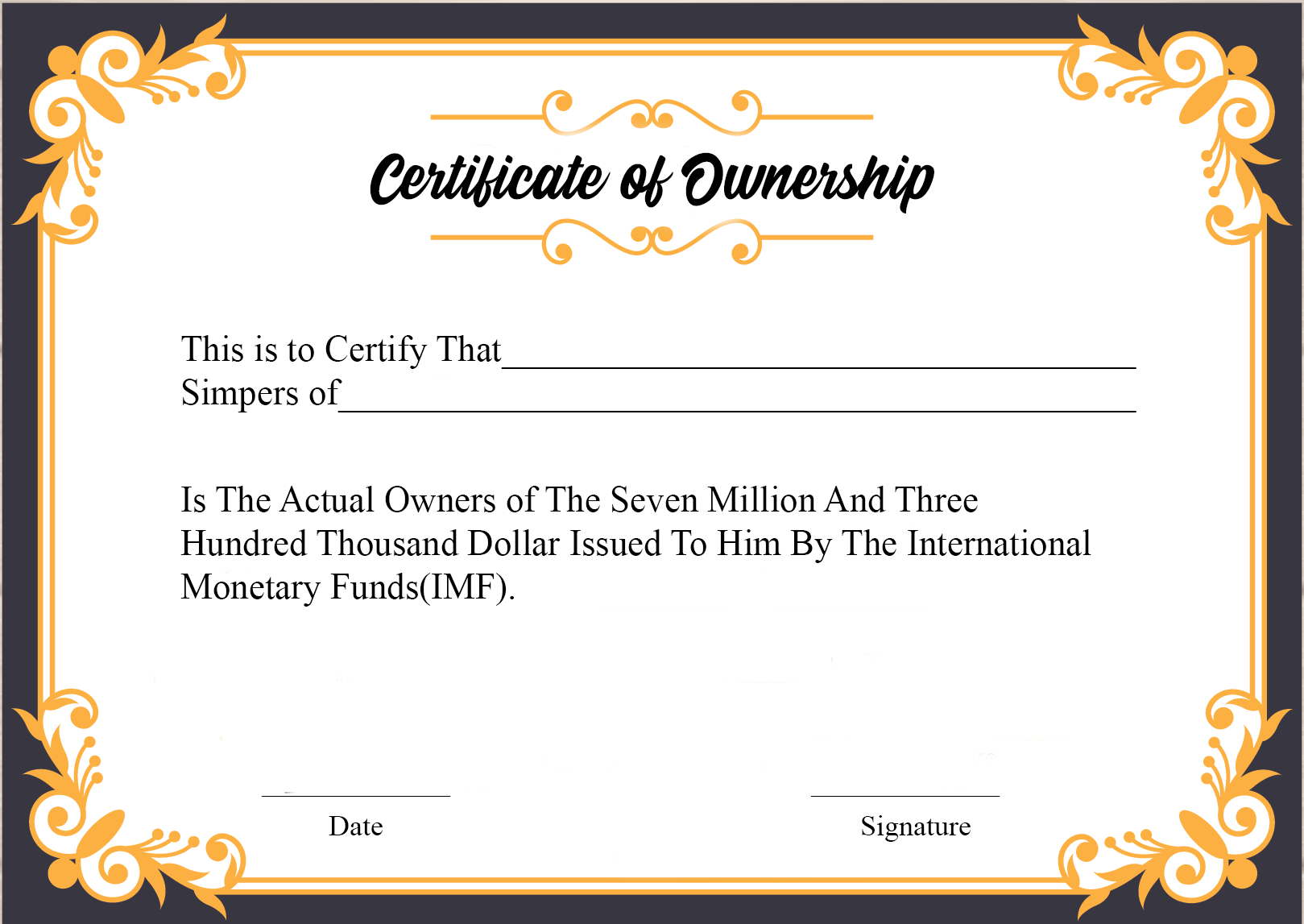 ❤️10+ Free Sample of Certificate of Ownership form Template❤️ For Ownership Certificate Template