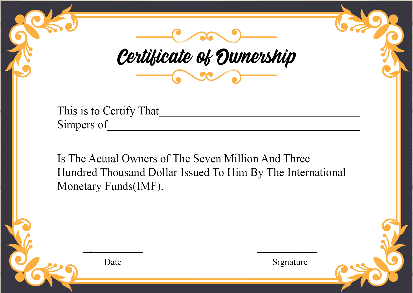 ❤️10+ Free Sample Of Certificate Of Ownership Form Template❤️ For Ownership Certificate Template