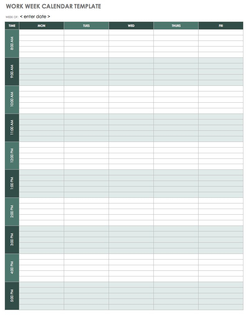 10 Free Weekly Calendar Templates  Smartsheet Pertaining To Blank Monthly Work Schedule Template