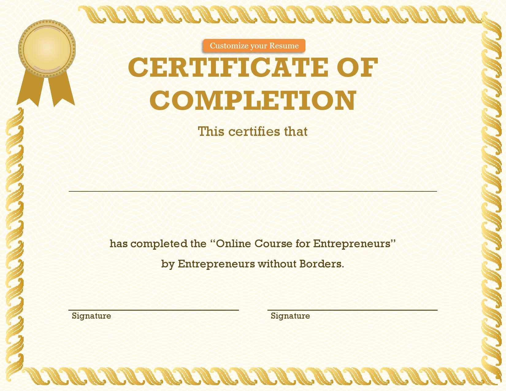 10 Great Certificate Of Completion Templates (10% FREE) Intended For Free Completion Certificate Templates For Word