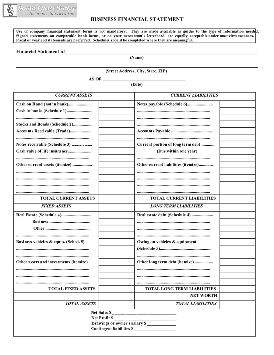 10 Income Statement Form – Fillable, Printable PDF & Forms  With Regard To Blank Personal Financial Statement Template