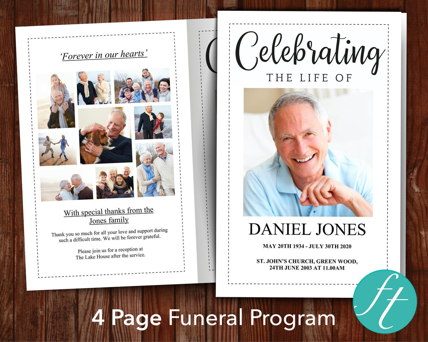 10 Page Classic Funeral Program Template With Memorial Brochure Template