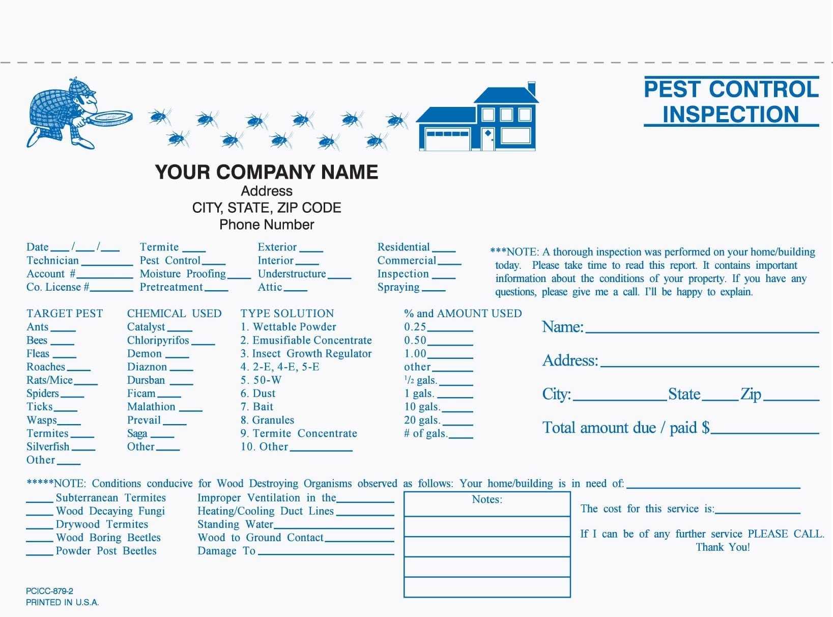 10 Part Pest Control Inspection Form Pertaining To Pest Control Inspection Report Template