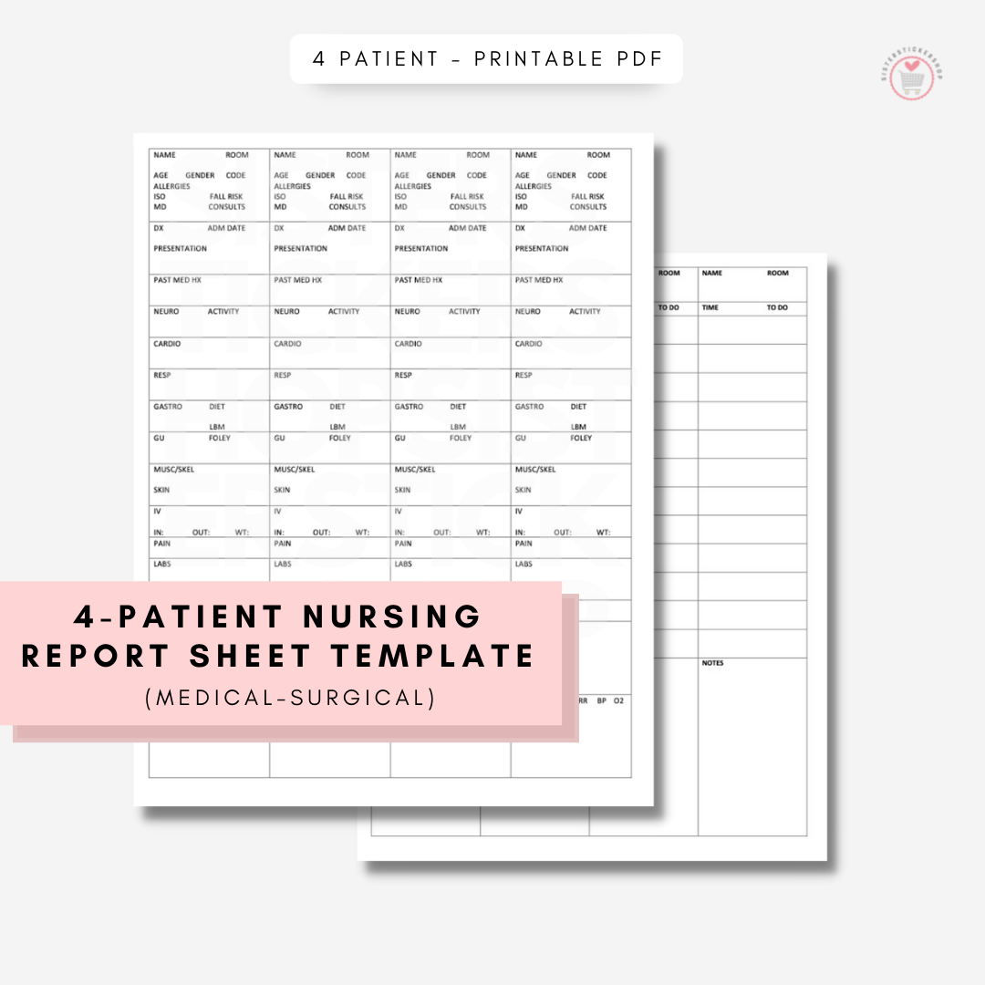 10-Patient Nursing Report Sheet Template (Medical-Surgical) Regarding Med Surg Report Sheet Templates