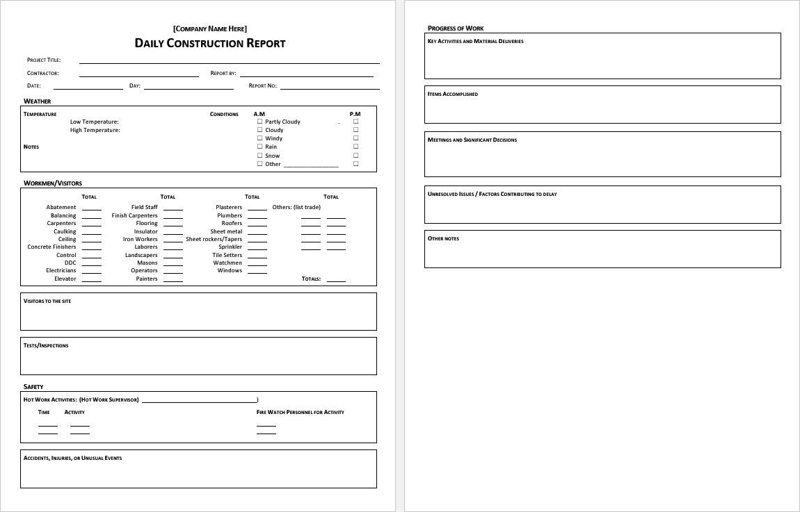10+ Printable Construction Report Formats in MS Word Intended For Free Construction Daily Report Template