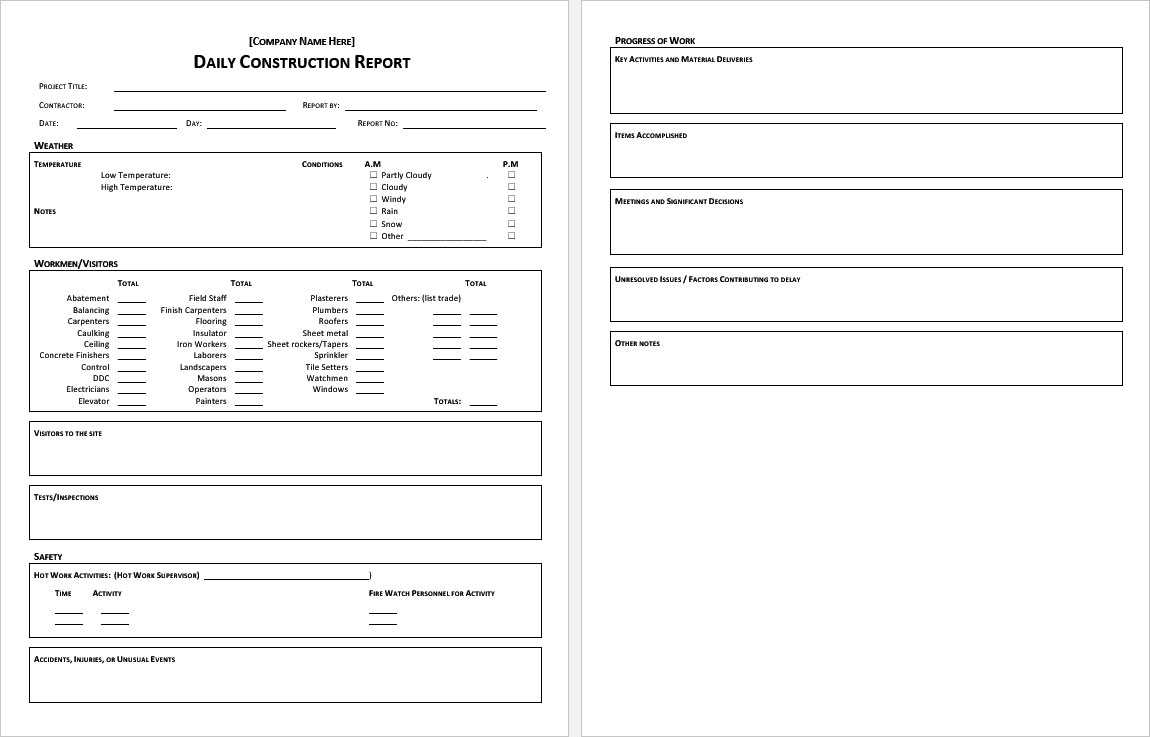 10+ Printable Construction Report Formats in MS Word Intended For Free Construction Daily Report Template