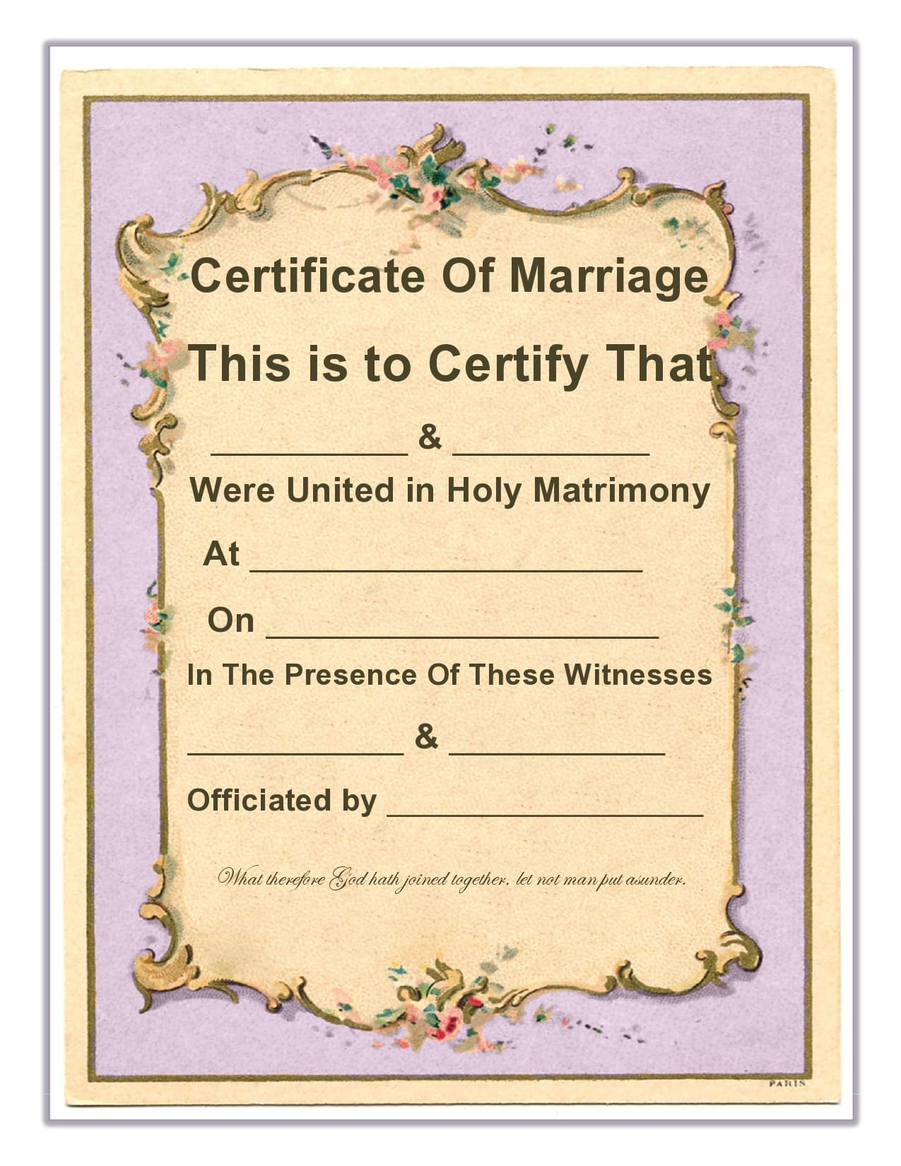 10 Real & Fake Marriage Certificate Templates (10% Free) In Blank Marriage Certificate Template