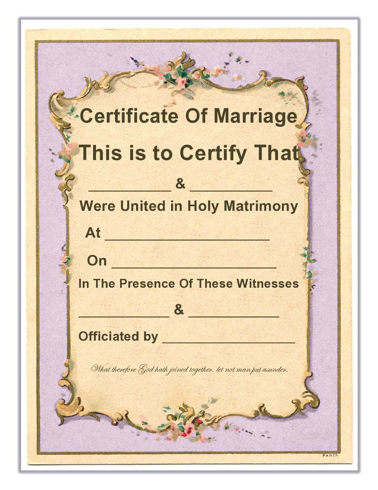 10 Real & Fake Marriage Certificate Templates (10% Free) In Blank Marriage Certificate Template