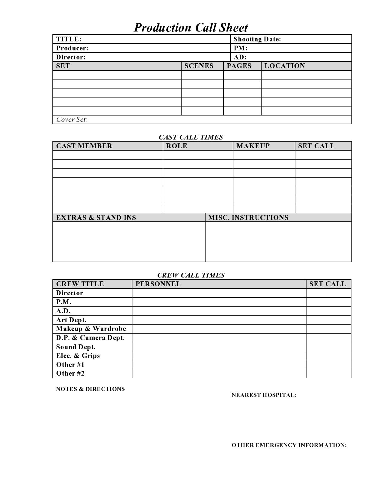 10 Simple Call Sheet Templates (FREE) - TemplateArchive Regarding Blank Call Sheet Template