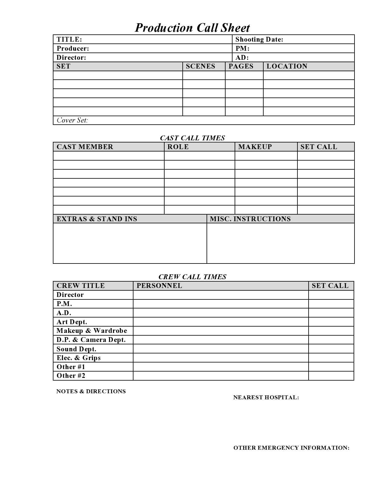 10 Simple Call Sheet Templates (FREE) - TemplateArchive Regarding Blank Call Sheet Template