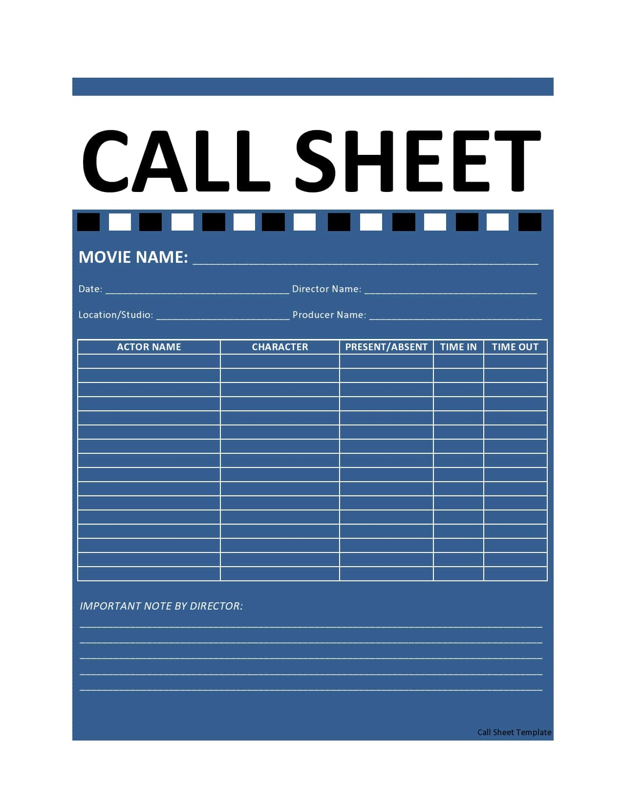 10 Simple Call Sheet Templates (FREE) - TemplateArchive Regarding Blank Call Sheet Template