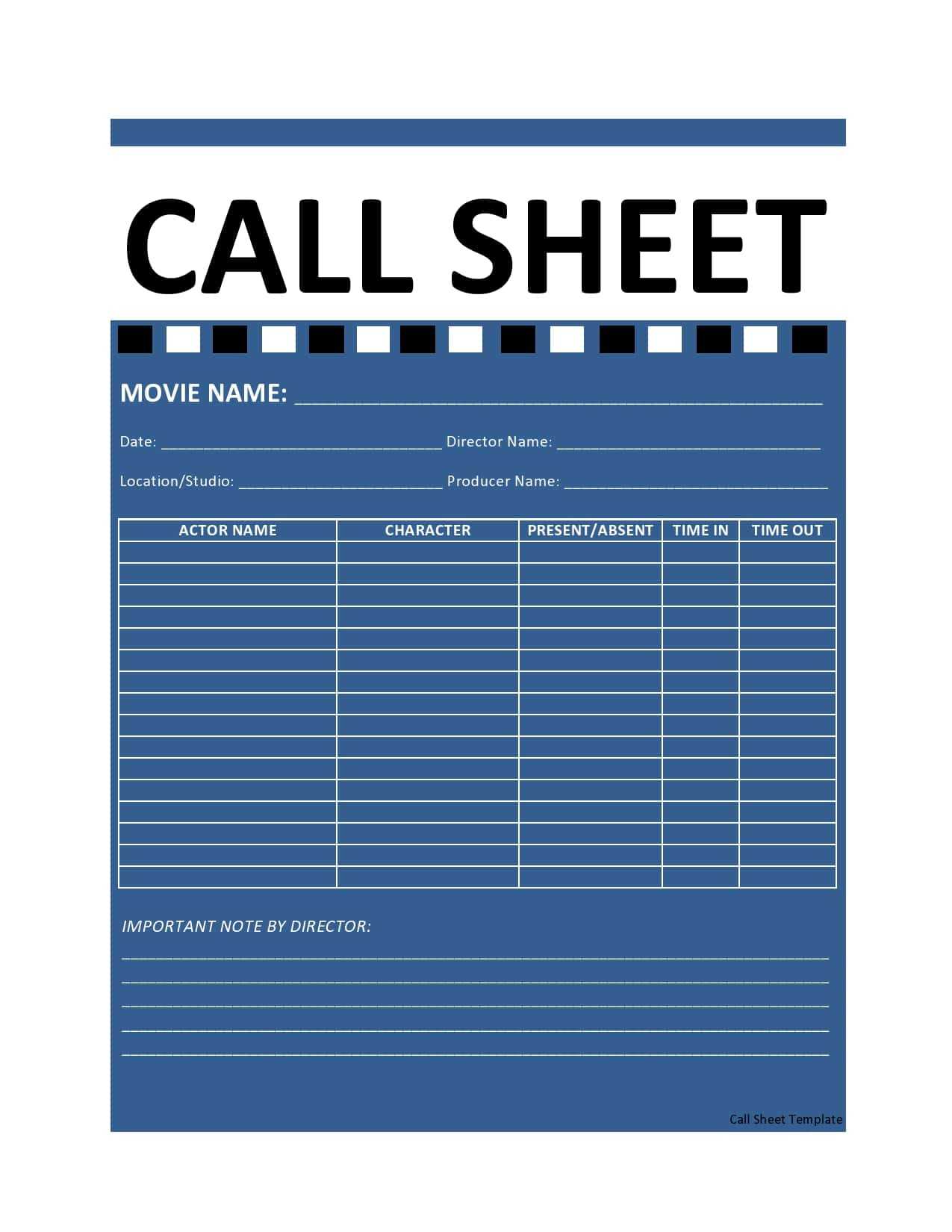 10 Simple Call Sheet Templates (FREE) – TemplateArchive Regarding Blank Call Sheet Template