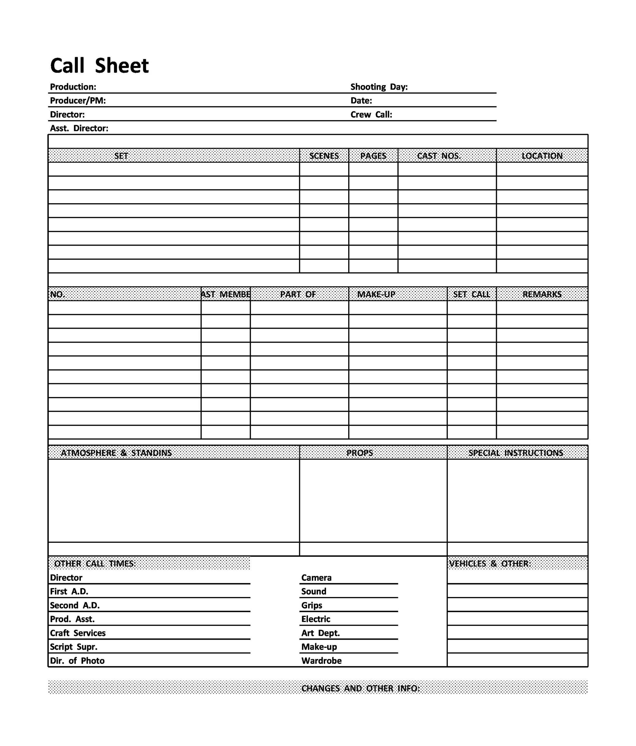 10 Simple Call Sheet Templates (FREE) - TemplateArchive With Regard To Blank Call Sheet Template