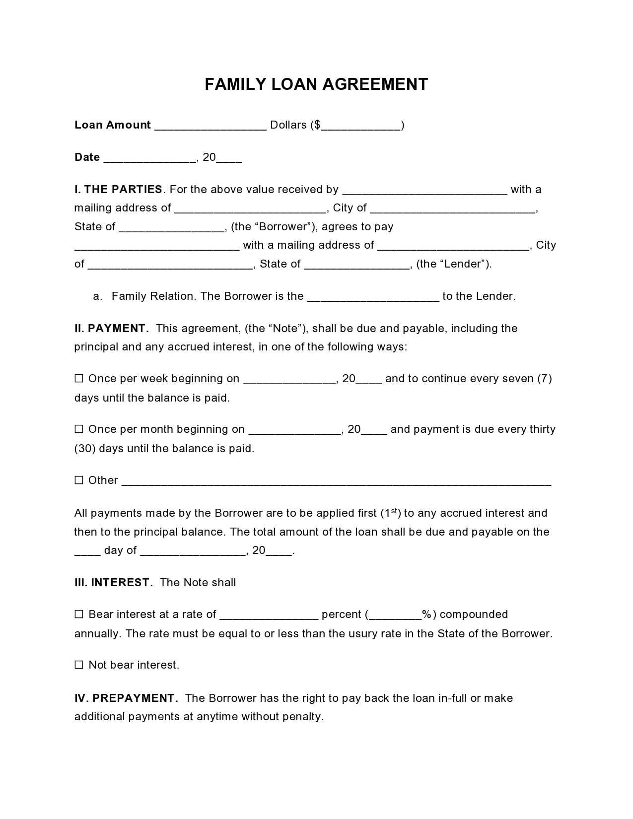 10 Simple Family Loan Agreement Templates (10% Free) With Regard To Blank Loan Agreement Template