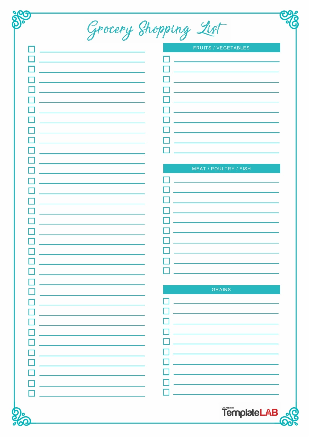 10 Useful Grocery List Templates (Shopping Lists) - PrintableTemplates Regarding Blank Grocery Shopping List Template