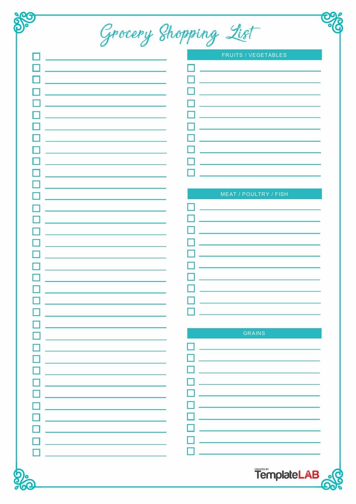 10 Useful Grocery List Templates (Shopping Lists) – PrintableTemplates Regarding Blank Grocery Shopping List Template