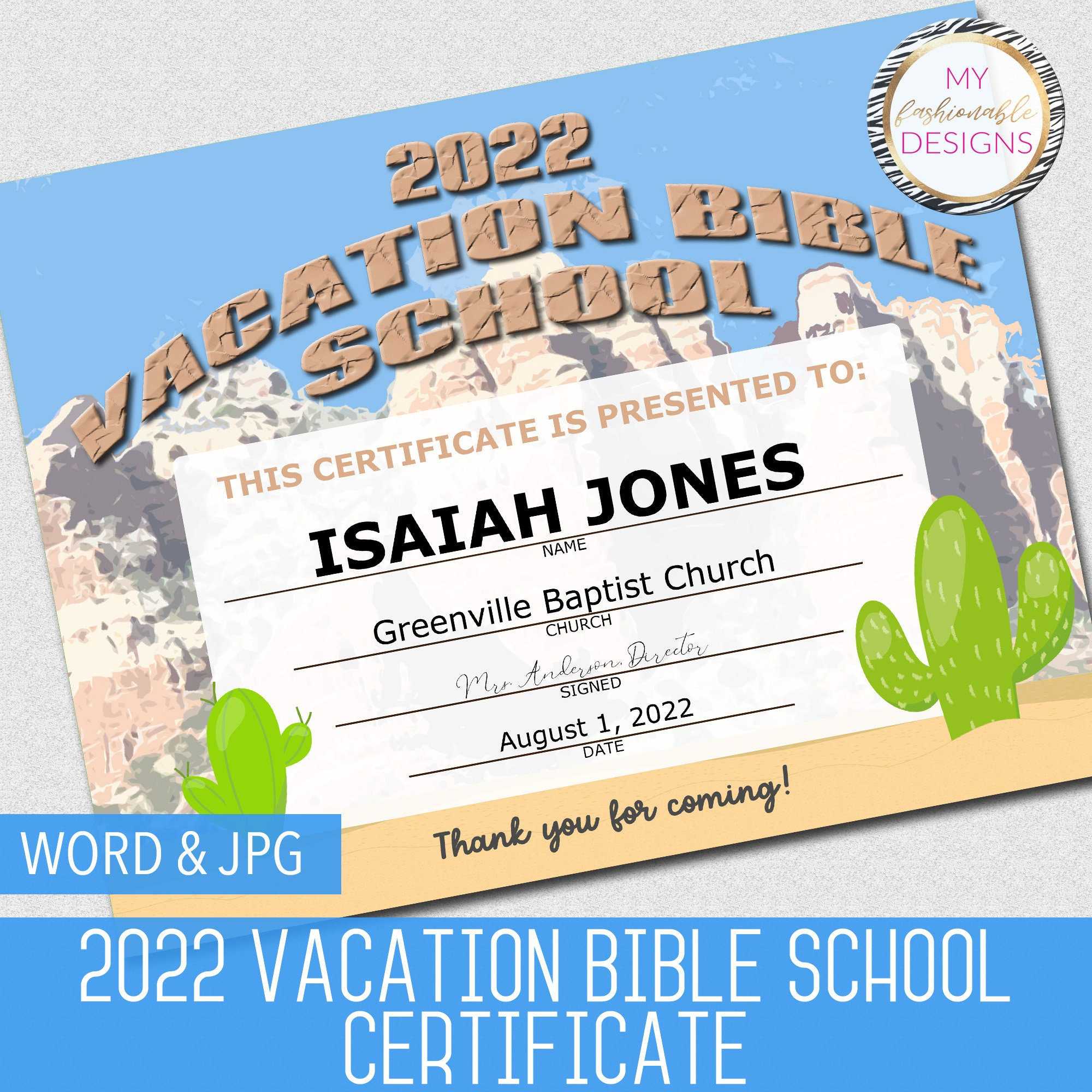 10 VBS Certificate Vacation Bible School Instant Download - Etsy In Vbs Certificate Template