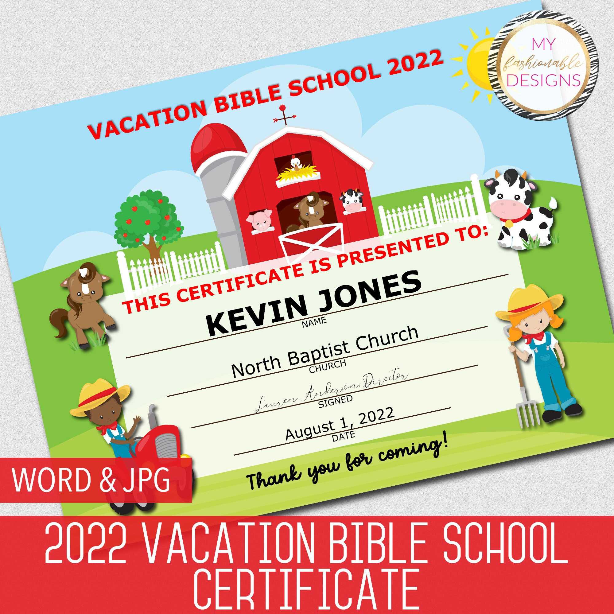 10 VBS Certificate Vacation Bible School Instant Download - Etsy Throughout Vbs Certificate Template