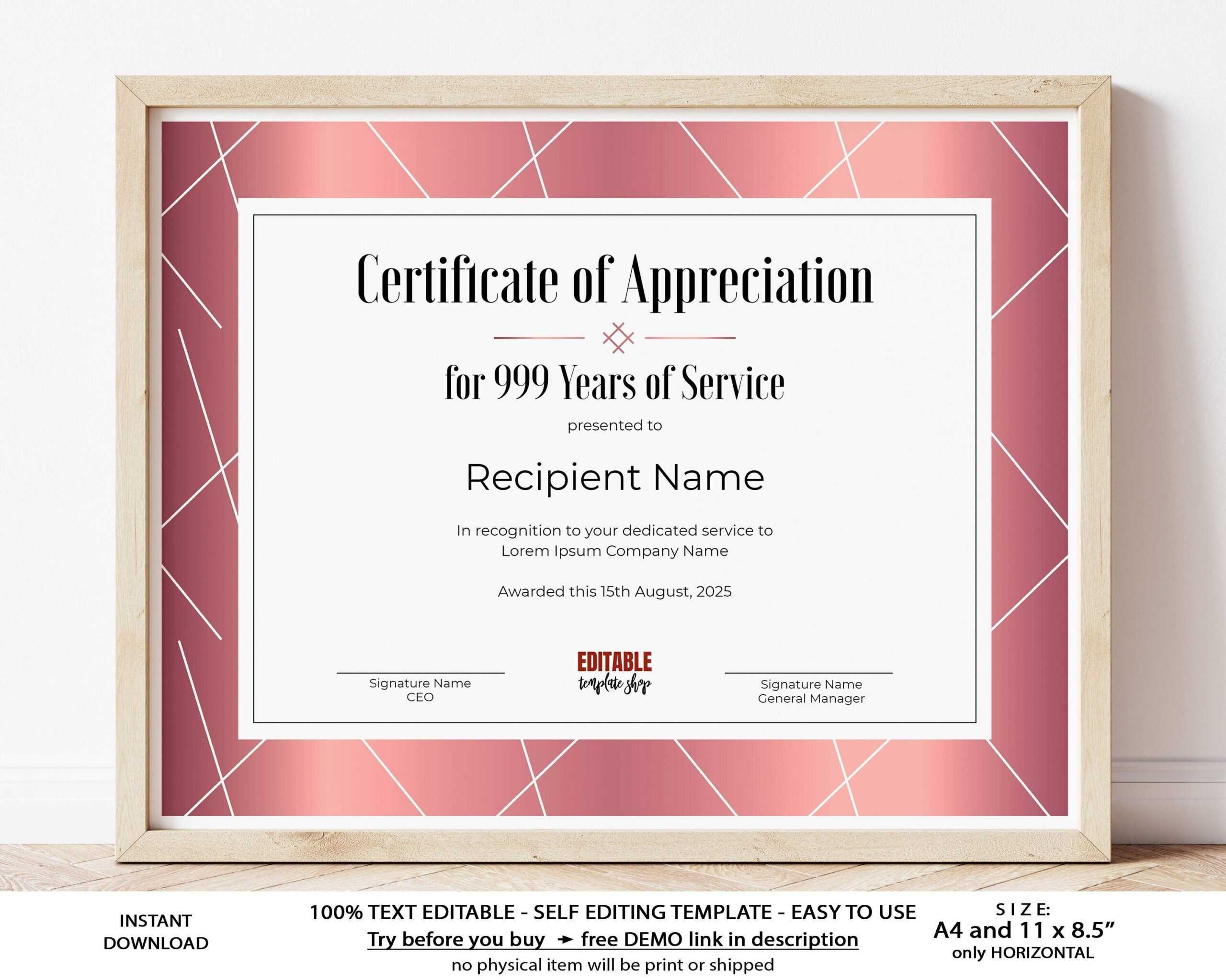 10 Years of Service EDITABLE Certificate of Appreciation - Etsy 10 Years of Service EDITABLE Certificate of Appreciation - Etsy