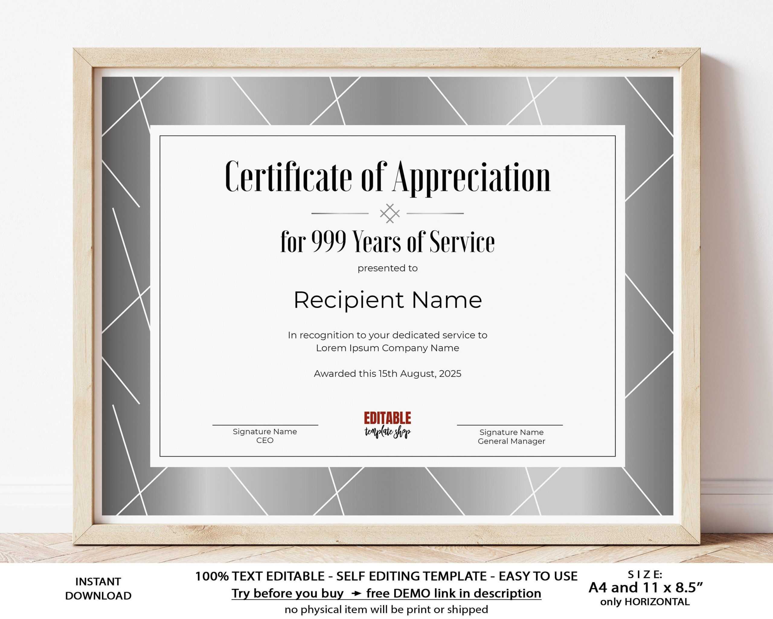 10 Years of Service EDITABLE Certificate of Appreciation - Etsy 10 Years of Service EDITABLE Certificate of Appreciation - Etsy
